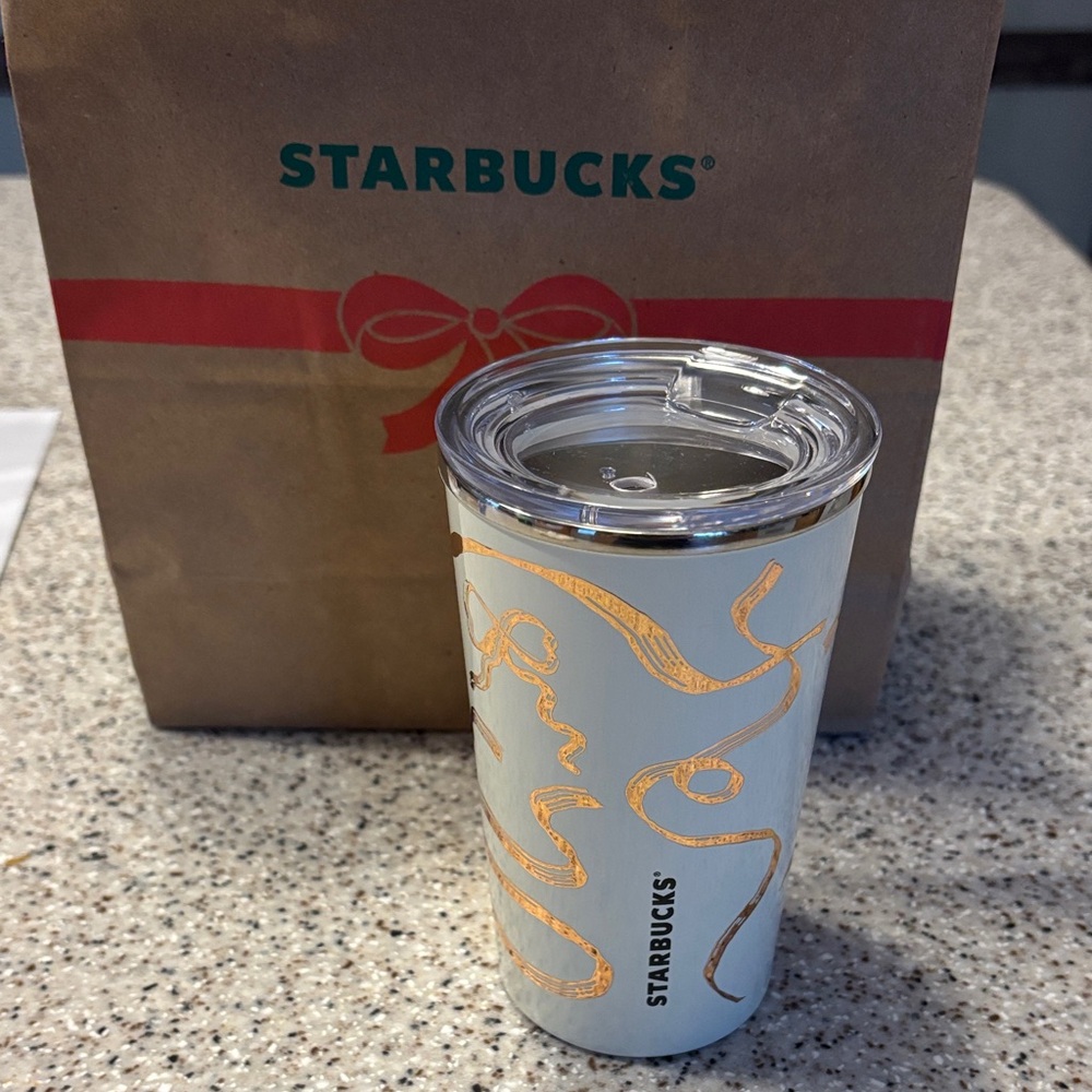 Starbucks White Tumbler with Gold Accents